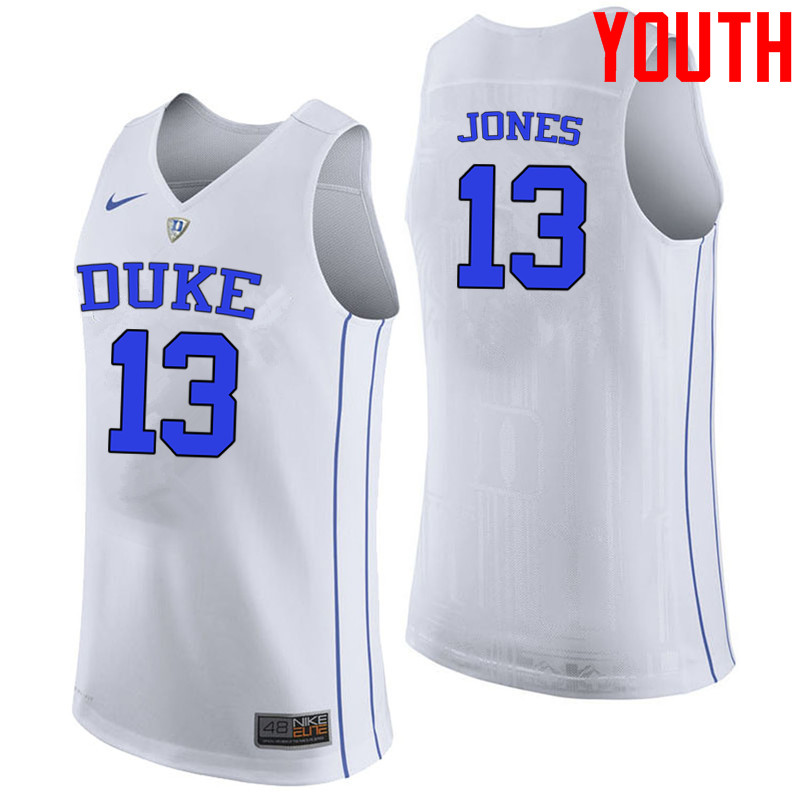 Youth #13 Matt Jones Duke Blue Devils College Basketball Jerseys-White